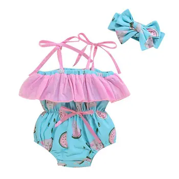 

2020 Baby Girl Flower Print Straps Jumpsuit Suit Newborn Summer Casual Romper Clothes Set