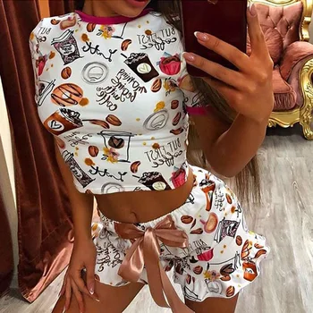 

2020 Fashion Women Coconut Candy Print 2PCS Set Fashion Causal Summer Suits Short Sleeve Crop Tops Skinny Shorts Tracksuit