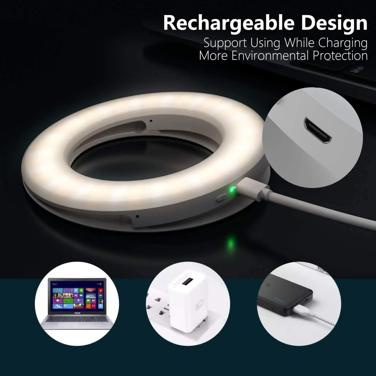 Selfie Ring Light Fill Light Rechargeable 3 Modes with Clip Video Conference Lamp for Phone/Laptop/Tablet/Make up