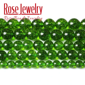 천연 그린 페리도트 크리스탈 쿼츠 비즈, 쥬얼리 제작 용 라운드 루즈 스톤 비즈, DIY 팔찌 액세서리, 15 