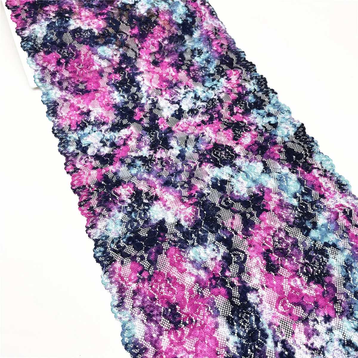 3M/lot Width 28cm Mixed Pink Blossom Wide Elastic Lace Trim 1
