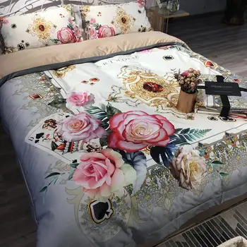 

New 4pcs 600TC Egyptian cotton Duvet Cover Sets King Queen Size Bedding Sets Pillowcases plants bed cover Bed Linen