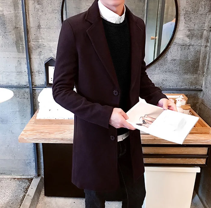 New Winter Wool Coat Men Leisure Long Sections Woolen Coats Men's Pure Color Casual Fashion Jackets/Casual Men Overcoat 3XL