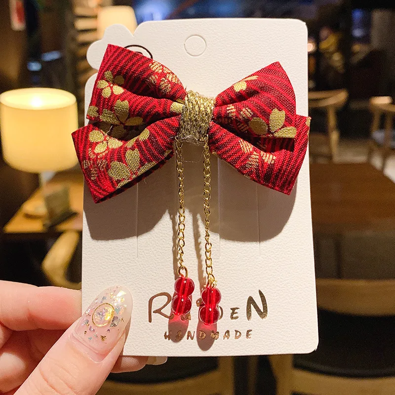 Заколки для волос в китайском стиле с бантом Детские Милые новогодние заколки