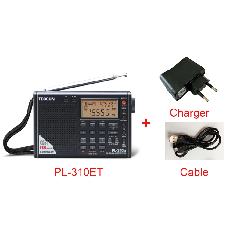 Бренд Tecsun PL310ET PL-310ET Полнодиапазонный радио цифровой демодулятор FM/AM/SW/MW/LW World Band стерео радио цифровой приемник - Цвет: Black and charger