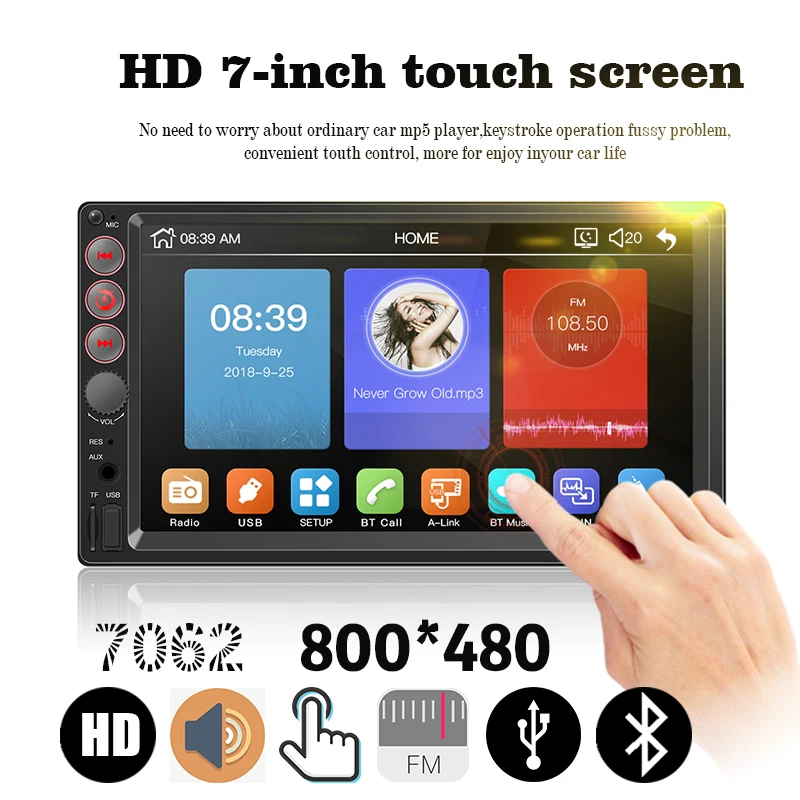 

Car Radio 2 Din Bluetooth MP5 Player 7 Inch TF Screen Touch Screen FM Support Memory Card Amplifier 12V Mirror Link For Android