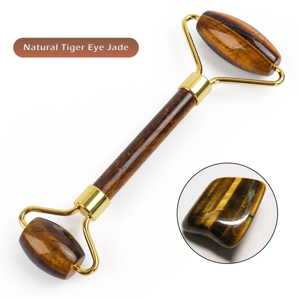 Tiger eye 10 цветов натуральный аметист нефритовый ролик для подтяжки лица настоящий Белый Черный Красный Нефритовый камень ролик для лица инструмент для массажа красоты - Цвет: Tiger eye