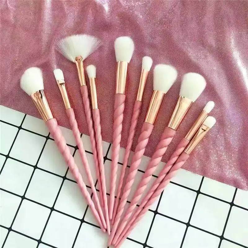 10PCS PINK hot10pcs единорог, макияжные кисточки, набор, основа, тени для глаз, основа, пудра, румяна для смешивания кисти, Кисть для макияжа косметический инструмент - Handle Color: 10PCS PINK