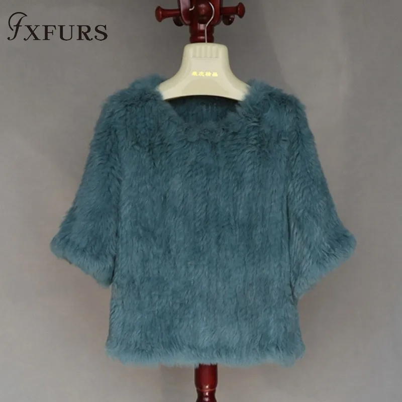 FXFURS роскошное вязаное пальто из кроличьего меха женская куртка из натурального кроличьего меха Меховой жилет из кроличьего меха пуловер для девочек 9 цветов - Цвет: dark green