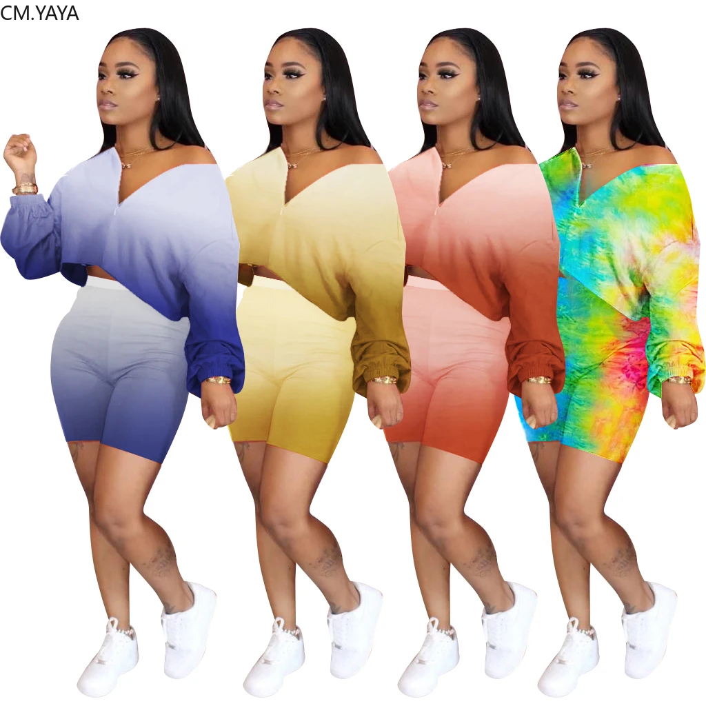 S 3XL Women Sets Summer Tracksuits Fitness Full Sleeve Gradient Print ...