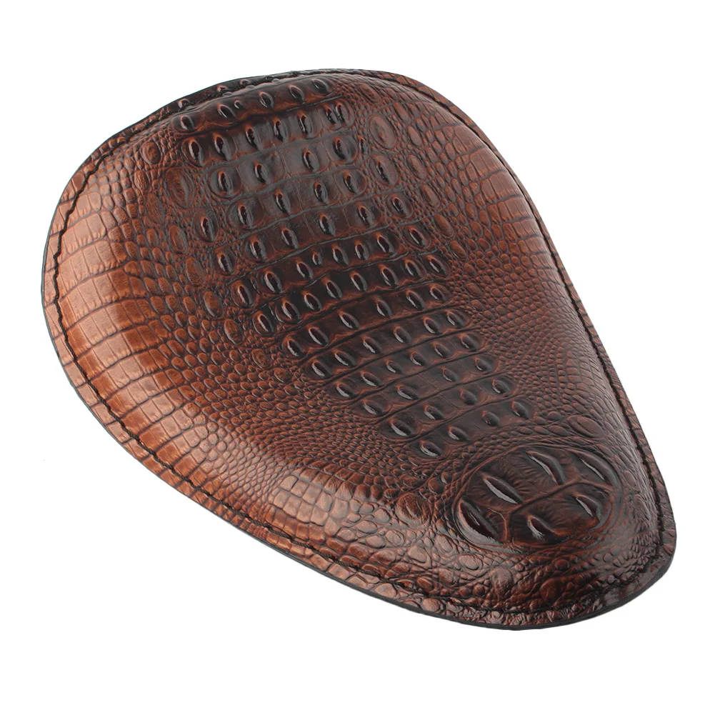 Brown Alligator Motorcycle Leather Solo Driver Seat for Harley Chopper Bobber MO 