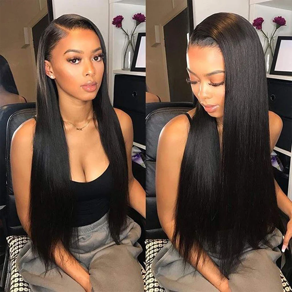 Amanda Peruvian Straight Wigs Lace Front Pre Plucked Hairline 150% 8-24" Remy Human Hair Wigs with Baby Hair Natural Color