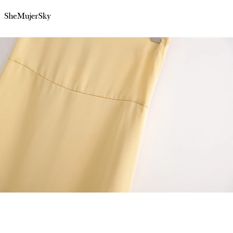 SheMujerSky женские Сатиновые юбки с высокой талией, осенняя длинная юбка желтого цвета, jupe longue