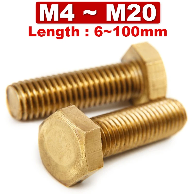 Brass Fully Threaded Hex Head Screws M4 M5 M6 M8 M10 M12 Hex Bolt 6-100mm  DIN933
