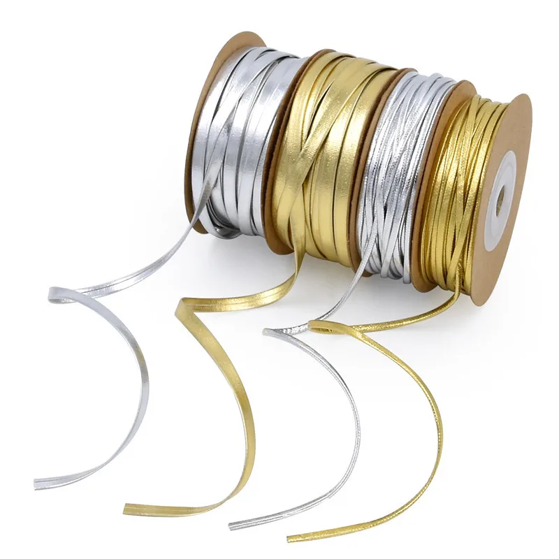 15m/roll 2mm/5mm Gold Silver Leather Ribbon Home Party Decoration Strings Necklace Accessories Materials ribbon decoration ribbon supplies