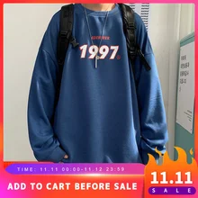 1997 homem coreano casual solto pullovers primavera moletom casual harajuku 2021 impresso