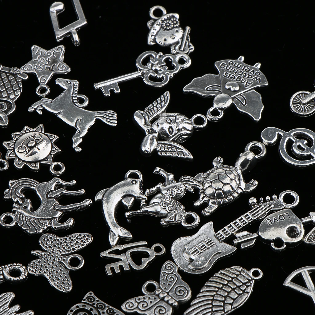 100 Pieces Bulk Wholesale Antique silver color Mixed Style Pendant Jewelry Findings DIY Craft Pendant Jewelry Making