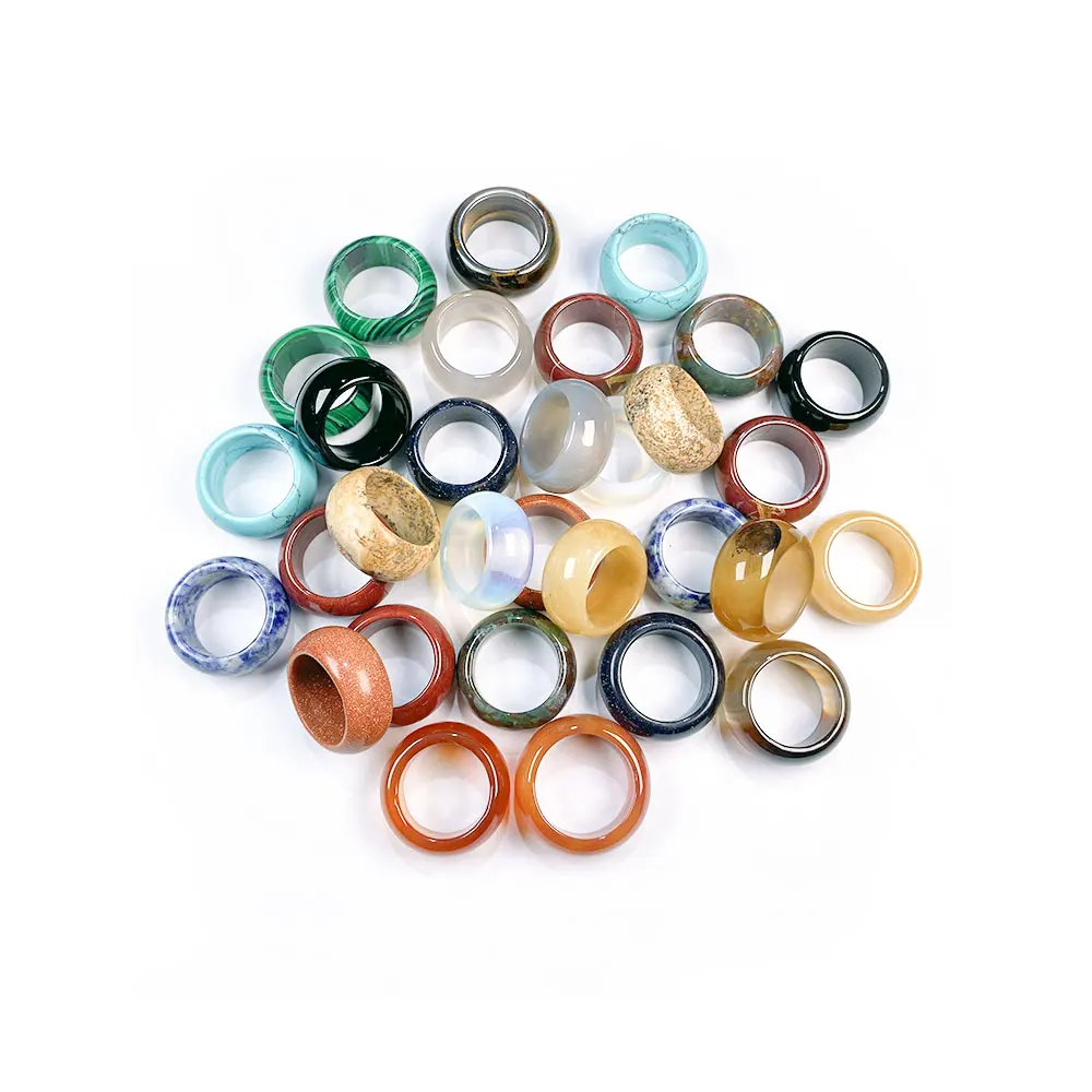 Natural stone rings jewelry a diversity of stones two kinds of models Unisex Circle Natural Stone Finger Rings charms 12mm width finger ring