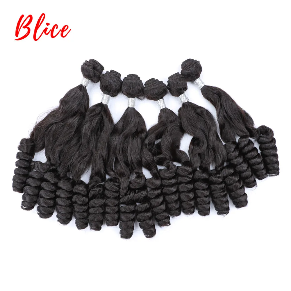 Blice 6pcs/Lot Synthetic Loose Wave Weaving With Double Weft Hair Extensions 1B# Black Hair Bundles For Women 20