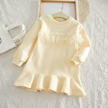 Г. Осенние модные детские платья высокого качества для девочек, однотонная одежда с длинными рукавами для девочек милое детское платье с надписью