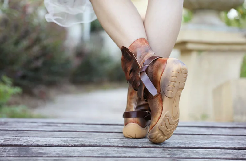 new flat women's shoes, leather leather women's boots, vintage mid-heeled boots, spring and autumn single boots