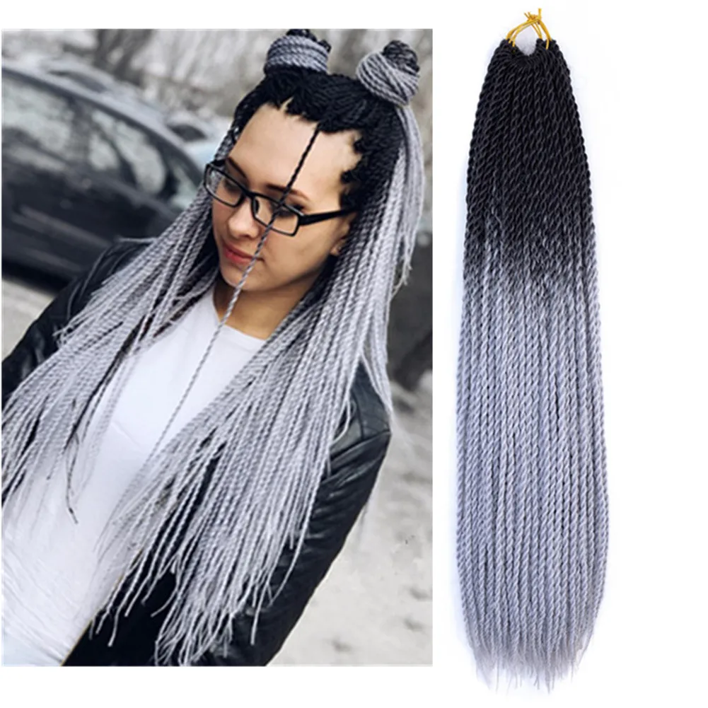 Pervado Hair 24" 20 Root Synthetic Senegalese Twist Braids Hair Extensions Rainbow Ombre Grey Crochet Braiding Pre-Twisted