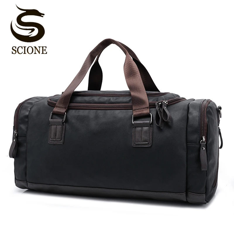 Handbags Tote Duffel-Bag Travel Large-Capacity Black Mens Casual Big PU Messenger-Bag
