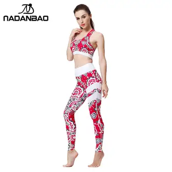 

Nadanbao Women Yoga Fitness Bohemia Style Print Splice Sport Gym Wear Sportswear 2pcs/Set Tracksuits Workout Yoga Set
