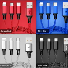 3 в 1 USB кабель тройной зарядки светодиодный кабель Micro type C гибкий зарядный кабель нейлоновая оплетка многофункциональный для iPhone