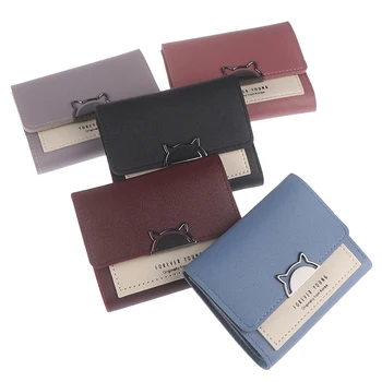 

1Pcs New Cute Cat Wallets Leather Women Fashion Short wallet Student Coin Purse Card Holder Ladies Clutch Bag Small Female Purse