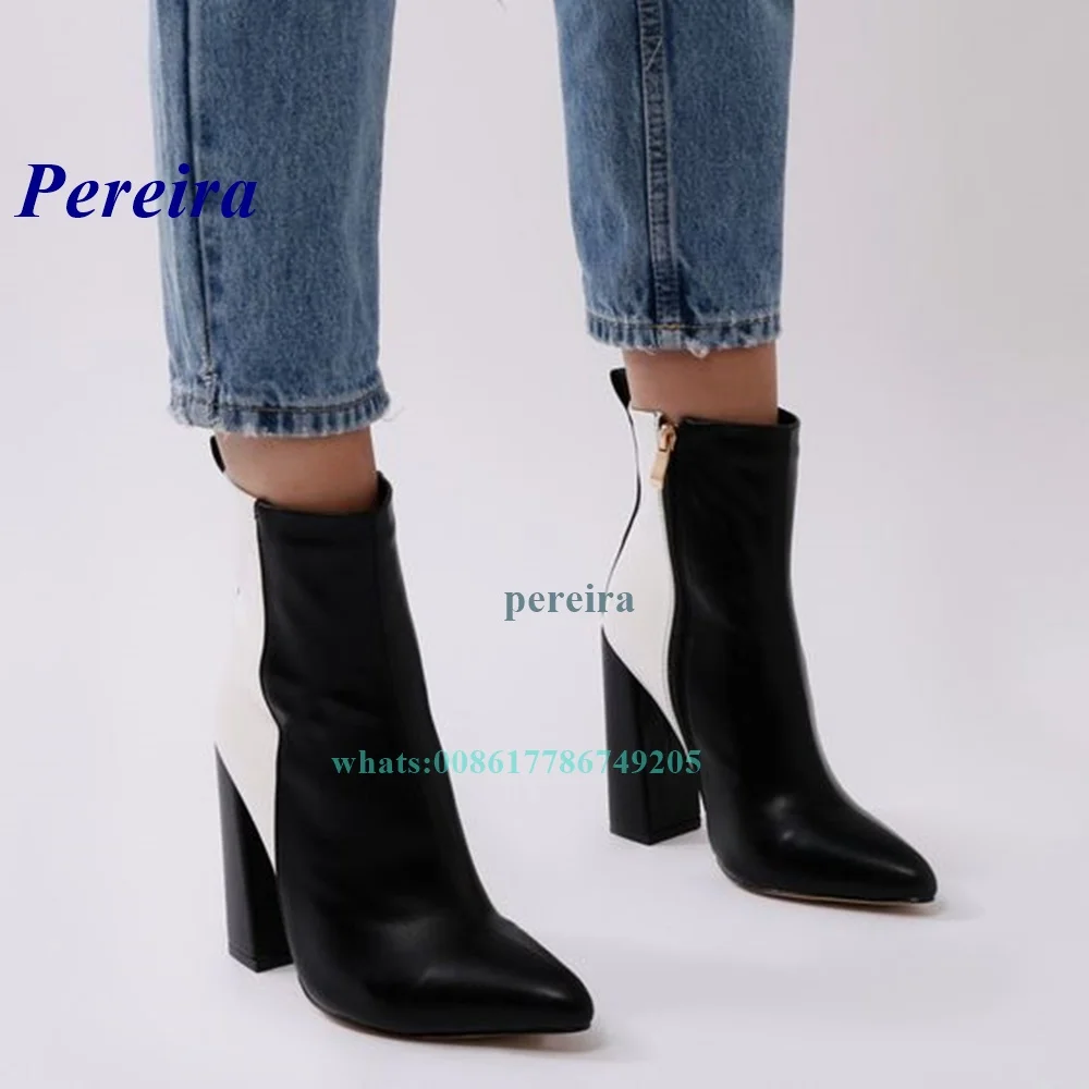 

Pointed Toe Womens Ankle Boots Chelsea Boots Mixed Color Chunky Heel Side Zipper Short Boots Newborn Winter Women Shoes Casual