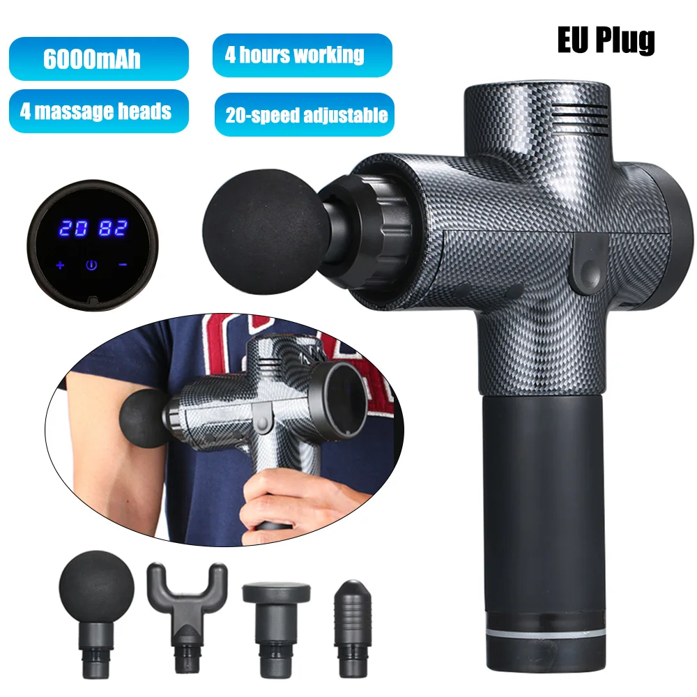 EU Plug 12 В Электрический массажер для мышц портативный ударный Вибрационный мощный массажный пистолет ручной глубокий массажер для мышц для шеи - Цвет: EU Plug