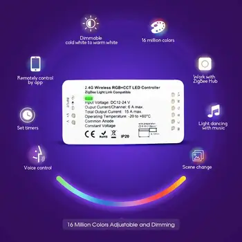

Controller with 12V RGBCCT LED Strip Lights Works with Hue Bridge,Lightify Hub Echo Plus for APP and Voice Controller JK405