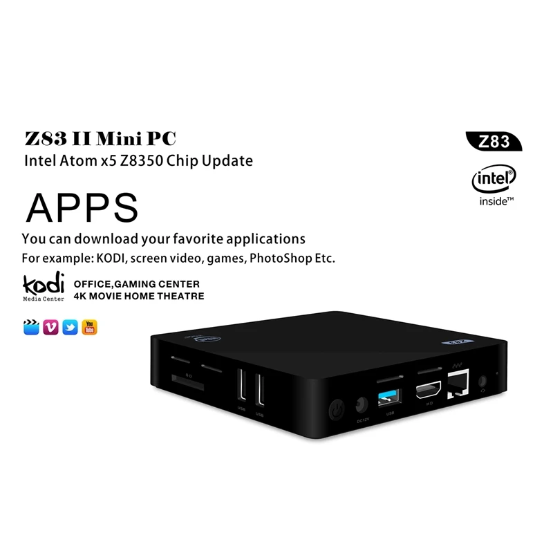 Мини-ПК Z83 для Intel Atom Z8350, до 1,92 ГГц, 4 Гб ОЗУ, 64 Гб ПЗУ, Windows 10, Bluetooth 4,0, 4 K, WiFi, 1000 м, LAN, Мини компьютер