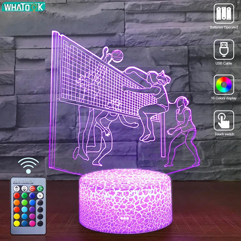  LED 3D Night Light Volleyball Lover Remote Nightlight Baby Table Desk Lamp Child Birthday Boy Frien