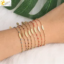 CSJA браслеты из нержавеющей стали для женщин Miyuki браслет ювелирные изделия цвет золото перо талисманы звено цепи Femme Mujer Pulsera S410