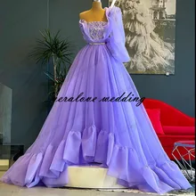 

Sexy Evening Dresses A Line Light Purple One Shoulder Tulle Shiny Celebrity Party Prom Dress Vestido De Festa Occasion Wear