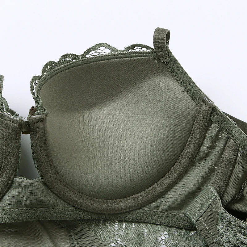 shapewear for dresses Body Women Sexy Lingerie Push Up Bodysuit Padded Cup Underwire Floral Pattern Army Green Bra and Brief Set High Cut Underwear plus size shapewear