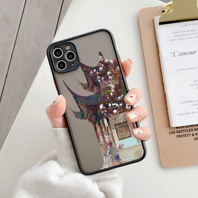 Cartoon Scenery Girl Phone Case For iphone 7 8 Plus SE 2020 13 11 12 Pro Max for iPhone X XR XS MAX Hard Shockproof Cover Fundas
