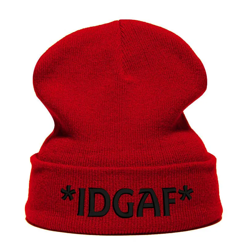 Beanie шляпа Skullie шапка, вязаная шапка-носок зима-осень с вышитыми буквами IDGAF в стиле панк Для мужчин Для женщин подростков уличных танцев забавные хип-хоп Кепки - Цвет: Wine BLACK