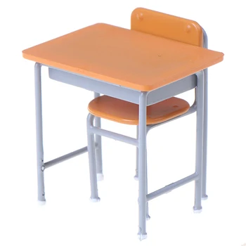 

1 Set (a chair and a table) Dollhouse minature Classroom Table and Chair Set for kids Toys Desk for Doll Students