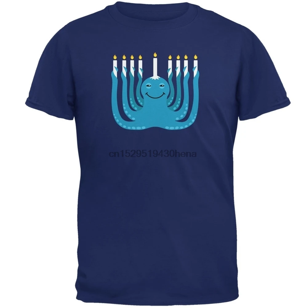 Hanukka Menorah-ctopus смешной Осьминог Metro синий взрослая Футболка-Маленький |