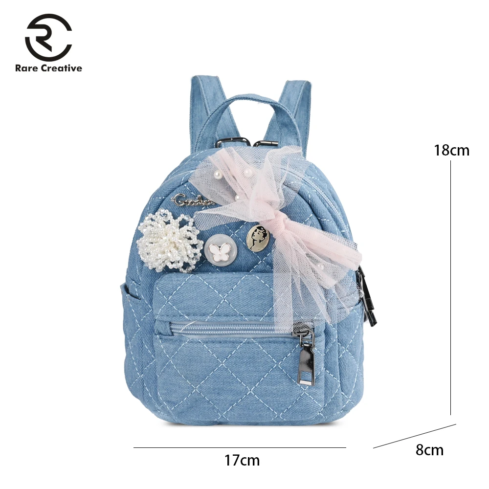 Редкий креативный мини-рюкзак для женщин, джинсовые сумки на плечо для девочек-подростков, детские маленькие сумки с бантом и жемчугом, Женский школьный рюкзак BS8001