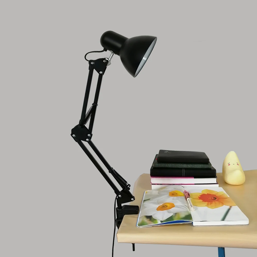 Kaufen LED Schreibtisch Lampe Lange Schaukel Arm Falten Buch Lesen Lichter E27 E26 LED Clamp Tisch Licht AC85 265V (Nicht Enthalten die Lampe)