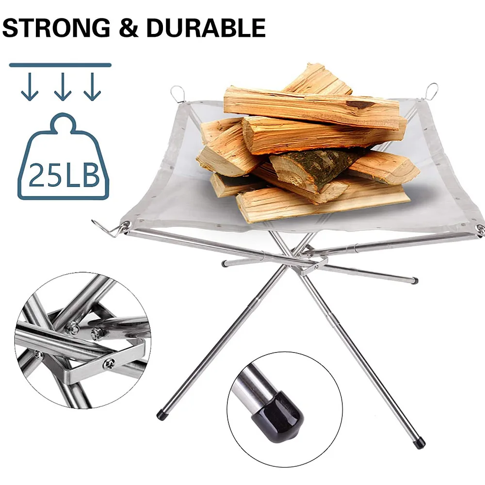 Stainless Steel Outdoor Camping Campfire Fire Rack Foldable Mesh Fire Pit Wood Stove Frame Rack Garden Backyard BBQ Bonfire camping fire pit