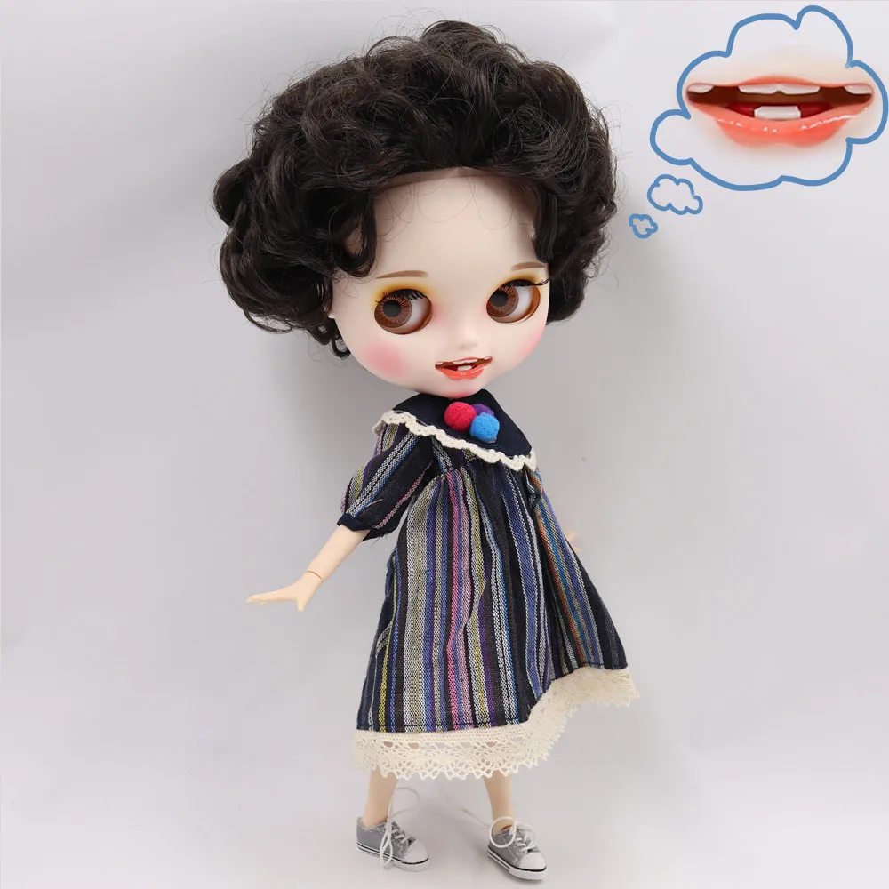 Ледяной обнаженный Blyth кукла No. BL950 черные волосы резные губы открытый рот матовый индивидуальные лица сустава тела 1/6 bjd