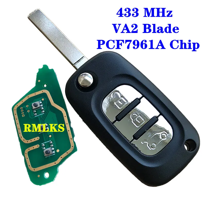 2 кнопки 433 МГц PCF7961A ID46 чип флип дистанционный ключ для Renault Clio III Clio 3 Kangoo Master Modus Twingo 2006- 7701210033 - Количество кнопок: 3Buttons