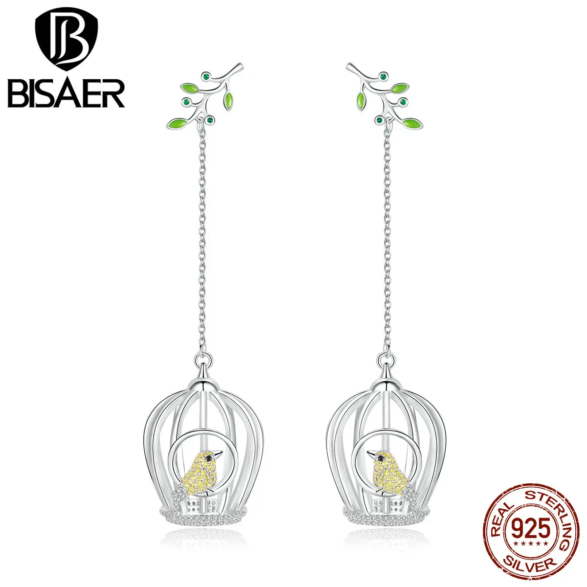 BISAER серьги-гвоздики в форме птицы элегантные модные украшения для женщин подарок кубический циркон вечерние ювелирные изделия высокого качества HXE003