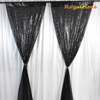 

Royaltime 2pcs 2x8ft Black Sequin Backdrop Curtain Wedding Photobooth Photography Background Wedding Party Christmas Decoration