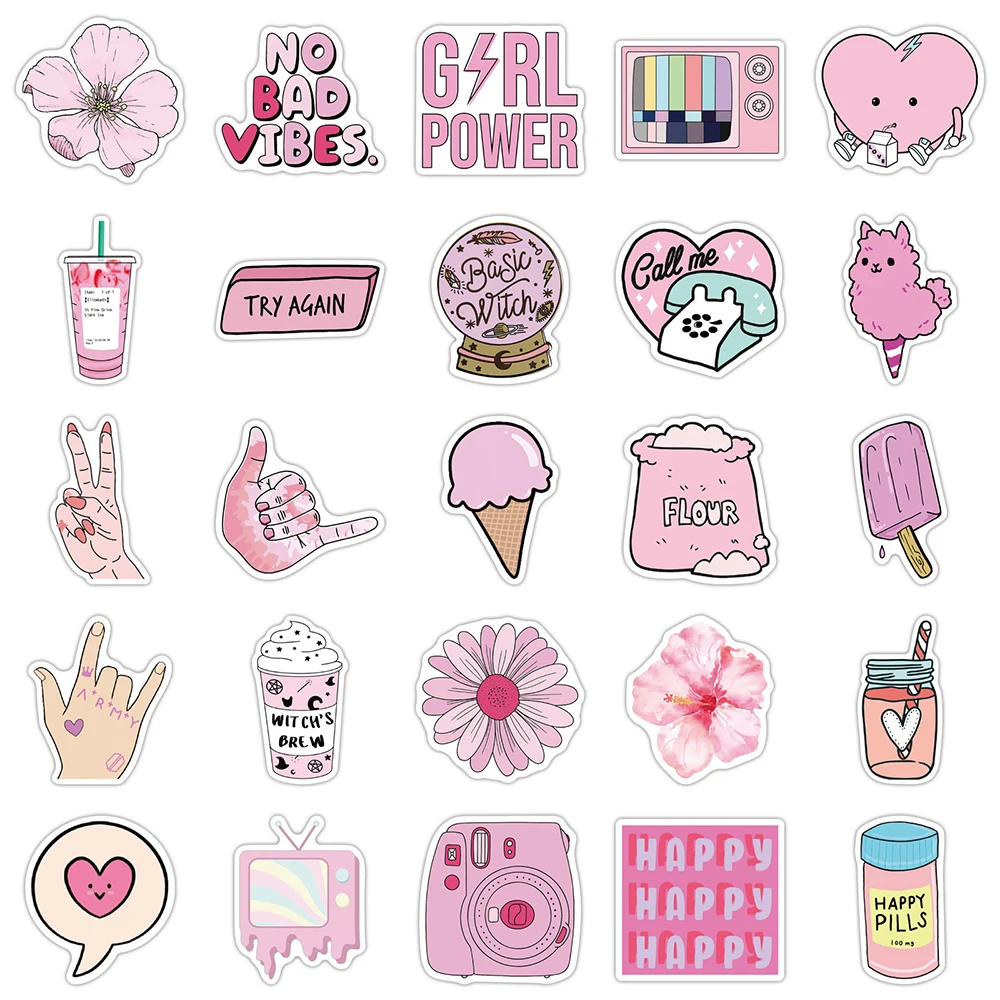 Funny Pink Style Girl Cartoon Aesthetic Stickers 10/30/50PCS Car Motorcycle Travel Luggage Guitar Waterproof Graffiti Sticker Cartoon Stickers Decorative Stickers Graffiti Stickers Cartoon Animal Stickers